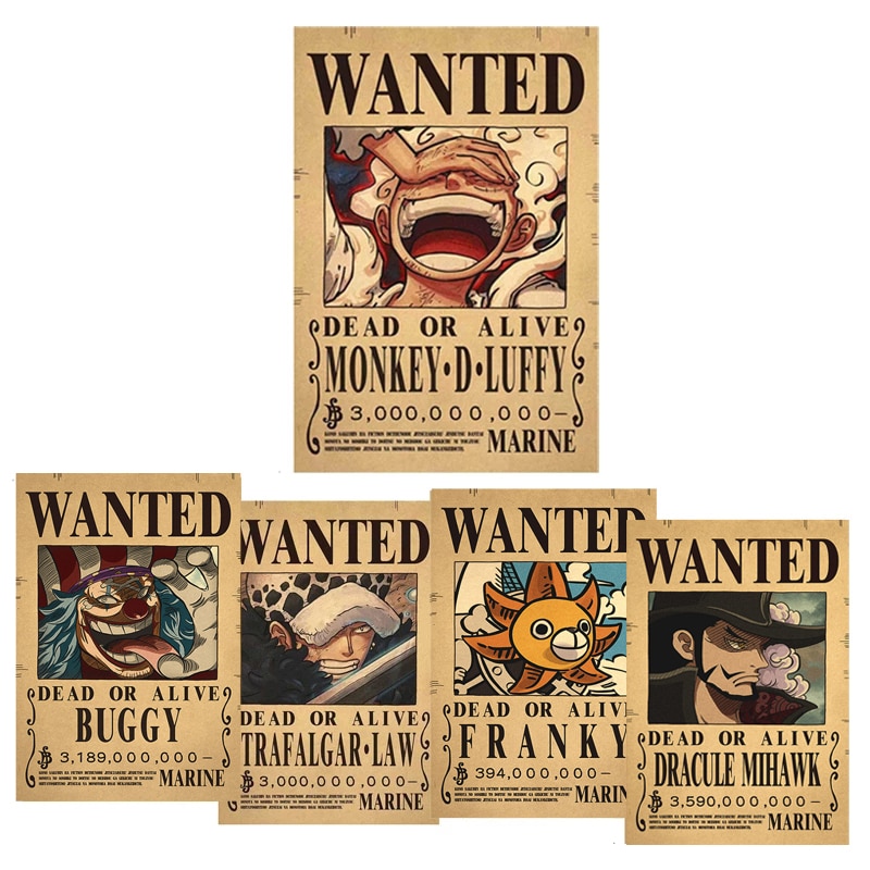 One-Piece-Luffy-3-Billion-Bounty-Wanted-Posters-Four-Emperors-Kid-Action-Figures-Vintage-Wall-Decoration